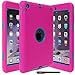 E LV Hybrid Armor Protection Defender Case Cover for iPad Mini / iPad Mini 2 / iPad Mini 3 with 1 Stylus and 1 Cleaning Cloth - [HOT PINK/TURQUOISE]