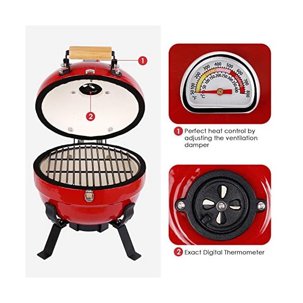 TUSY-Ceramic-Griller-Charcoal-Grill-Advanced-Portable-Red-12-Inch-Foldable-Barbecue-Grilling-Charcoal-Oven-with-Digital-Thermometer