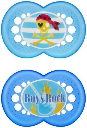 MAM 2 Pack Rock N' Roll Silicone Pacifier, 6 Months, Blue