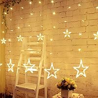 Keepax 138 LED 12 Stars Curtain String Lights, Window Waterproof Curtain Lights with 8 Flashing Modes Decoration for Christmas, Wedding, Party, Home Decorations, Warm White
