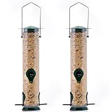 Gray Bunny GB-6847 Classic Tube Feeder, Set of 2, Premium Hard Plastic Outdoor Birdfeeder with Steel Hanger, Weatherproof and Water Resistant
