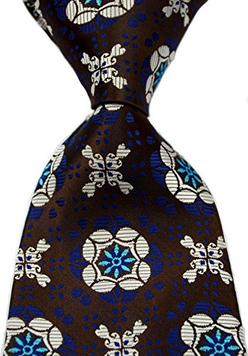 Scott Alone : New Classic Floral Jacquard Woven Silk Men's Tie Necktie (Brown/White)