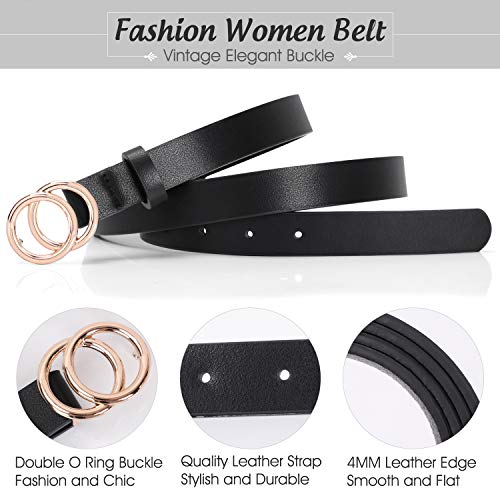 Double Ring Leather Belts for Women SANSTHS OStyle Gold Buckle Skinny