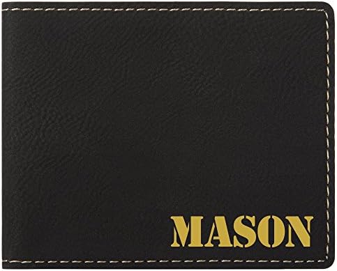 Personalized Black Vegan Leather Slim Bifold Wallet Engraved