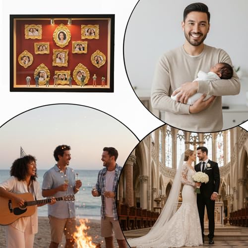 Generisch DIY Mini Museum Silhouette Box, Mini Figures People Museum, Creative Memory Display Kit with 8 Figures & 11 Gold Frame, for Weddings, Graduations or Holidays