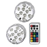 Qicai H LED Submersible Lights Battery Operated RGB Multicolor with Remote Flickering Waterproof Mini Light for Aquarium, Centerpiece, Vase, Halloween, Christmas, Wedding Lighting, Party, Set of 2