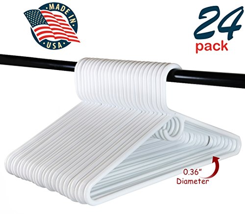 Heavy Duty White Plastic Tubular Hangers, Adult Size, Set of 24 Made in The USA (Heavy Duty) (24, Heavy Duty)