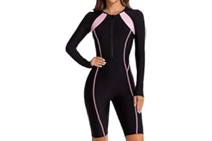 Mselyseshe Women Rash Guard Long Sleeve Shirts Boyleg One Piece Swimsuit Surfing Bathing Suit UPF 50 Front Zip Surf Wetsuit