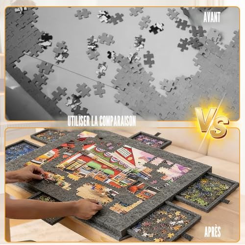 LUPATDY Tilting Puzzle Table, Puzzle Tray for Puzzles up to 1000 Pieces, Portable Puzzle Tray with 6 Felt Drawers with Stand and Lid 2-in-1 (Black)