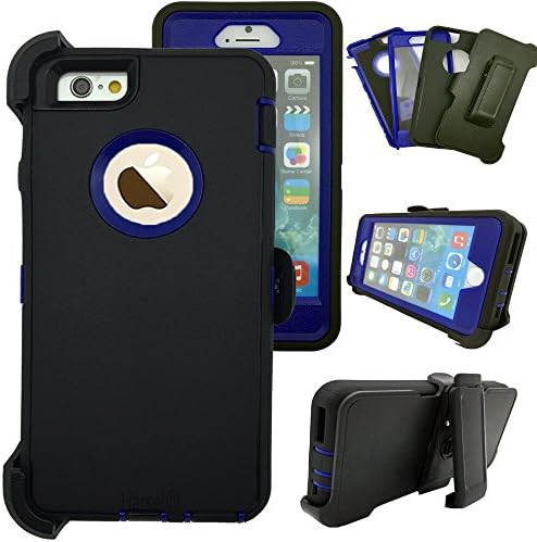 iPhone 6Plus 6SPlus with Belt Clip & Built-in Screen Protector Cover Harsel Heavy Duty Defender Shockproof Military Rubber Outdoor Sport Tough Armor Case for iPhone 6Plus 6SPlus (Black Navy)