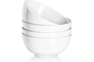 DOWAN Soup Bowls, Ceramic Cereal Bowls, 22 Ounce Bowl Set of 4, Sturdy & Stackable, Dishwasher & Microwave Safe, White Bowls 