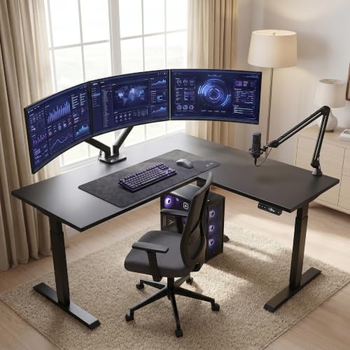 FOH Furniture Escritorio Eléctrico en L Ajustable en Altura 160x140 cm, Esquinero Sit Stand, Estación de Trabajo Ergonómica, Estructura de Acero, para Oficina en Casa, Negro