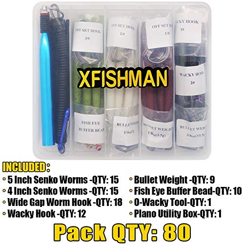 XFISHMAN Senko Worms Bass Fishing Lure Kit 30 pk Wacky Rig Worms Soft