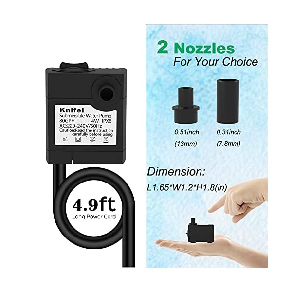 Knifel-Submersible-Pump-300LH-4W-with-Ultra-Quiet-Design-06m-High-Lift-for-Fountains-Hydroponics-Fish-Tanks-Aquariums-More Knifel Submersible Pump 300L/H 4W with Ultra Quiet Design 0.6m High Lift for Fountains, Hydroponics, Fish Tanks…