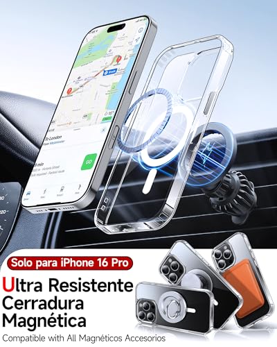 LeYi Magnetic Case for iPhone 16 Pro Compatible with MagSafe [2-Pack] Tempered Glass, Anti - Yellow Case Silicone TPU Mobile Case Anti-Shock Clear I Phon Layer, Transparent