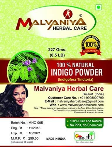 Malvaniya Herbal Care Indigo powder (Indigofera Tinctoria) for Hair and Beard Dye/Hair Colour (227 Grams)