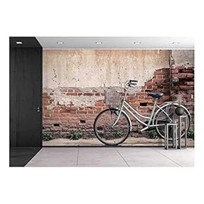 Vintage Bicycle with Old Brick Wall and Copy Space - Removable Wall Mural | Self-Adhesive Large Wallpaper - 66x96 inches