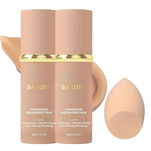 BARUBT 4 in 1 Color Changing Foundation Makeup Liquid - Moisturizing Medium Full Coverage Concealer, Medium Spectrum Foundation Cream Moisturizing Nourishing,Waterproof & Sweatproof 40ml/1.41 FL.OZ*2