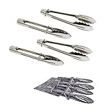 Set Of 4 Stainless Steel Mini Clam Shell Food Service Tongs With Sliding Rings, 7