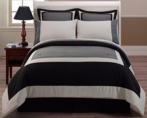 (Ship from USA) Chezmoi Collection 8pcs Black Gray Hotel Bed-in-a-Bag Comforter Sheet Set Queen .PACKNO-FWEGB41S-1GH11510