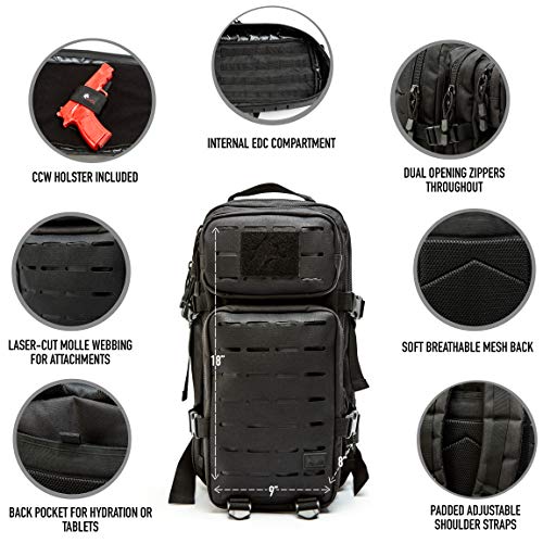 WOLF TACTICAL Molle Backpack Small Tactical Backpack Small Concealed Carry Backpack CCW Backpack
