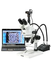 AmScope sm 1tsw2 l6 W 8 m Digital Profesional trinocular zoom microscopio estéreo, WH10 X y wh25 X Oculares, 3,5 x  225 X Ampliación, 0.7 x  4.5 X Zoom lente, 6 W dual gooseneck Luz LED, Pilar Soporte, 85 V 265 V, incluye 0,5 x y lente barlow de 2.0 X, in