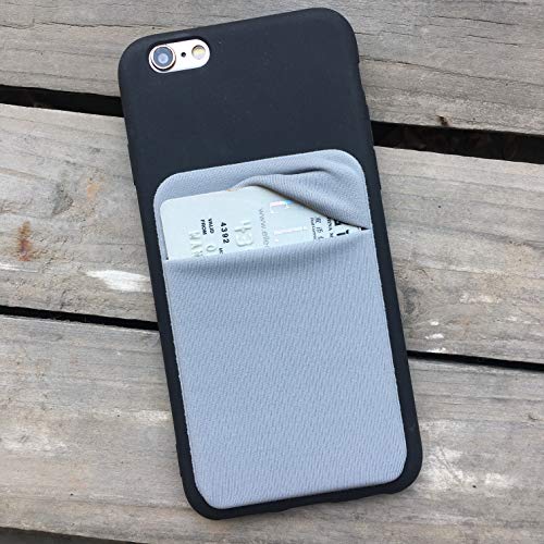 3Pack Cell Phone Card Holder[Double Secure with Pocket for ID/Credit Cards] for Back of Phone,Stick On Card Wallet Sticker Stretchy Lycra Fabric for iPhone,Android All Smartphones-Black&Grey&Silver - Thumbnail 6