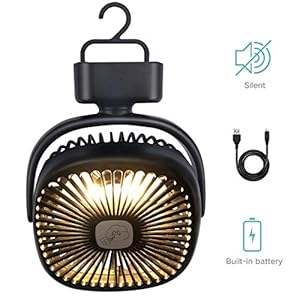 REENUO Camping Tent Fan, 5000mAh Portable Battery Operated Fan with Lantern, Max Working Time 40 Hours Rechargeable USB…