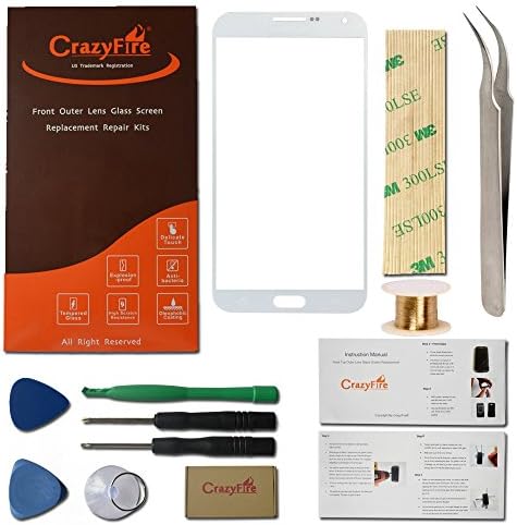 Samsung Galaxy E7 SM-E700 White Replacement Front Outer Lens Glass Screen CrazyFire® Repair Kit Include Screen Lens Glass 1MM Adhesive Tape 7pcs Tools Kit 1 Pair Tweezers 1 Roll Microwire Screen Seperator