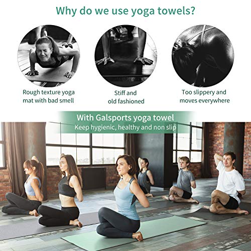 Galsports Non Slip Hot Yoga Towels, Skidless Waffle Texture, 100% Absorbent Odorless Microfiber, Standard Sized 24''x72'' Mat Towel, Ideal for Hot Yoga, Bikram, Pilates (Mint Green)