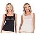 Womens Patricia Lingerie Stretch Fabric Lace Detail Square Neck Camisole (Small, 2 Pack Black/Ivory)