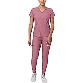 Adar Pro Athletic Scrubs Set For Women - Stretch V-Neck Scrub Top & Yoga Jogger Cargo Scrub Pants, 10 Pockets