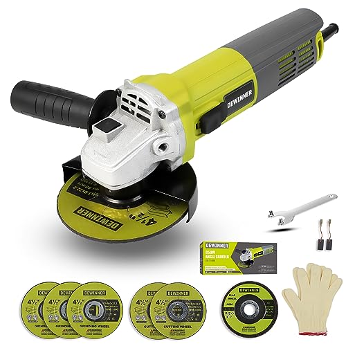 DEWINNER Angle Grinder tool 850W, 12000RPM Grinders Power Tools with Disc 115mm+ 6 Discs & Side Handle & Glove, Adjustable Pin, Cutting Grinding Polishing 220-240 V, Compact Design, Easy Storage