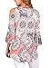 ZKESS Women Summer Crisscross Front V Neck Cold Shoulder 3/4 Sleeve Floral Tops Casual T Shirt Large Size Grey