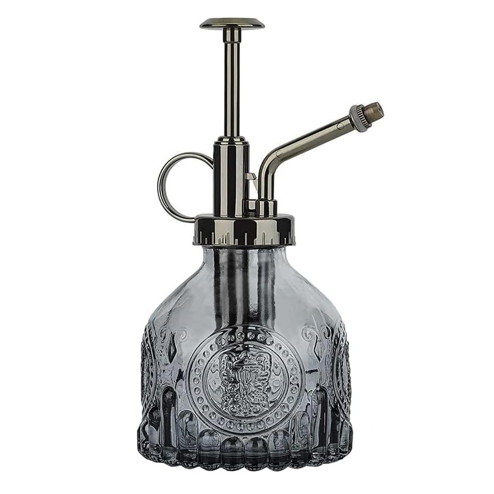 ZIUHEOA Plant Mister Glass Watering Spray Bottle 6.4" Tall Watering Can Retro High-Atomization Nozzle Sealed Leak-Proof,for Garden Plants Flower (Grey)