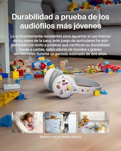 SoundForm Mini Kids Wireless Headphones with Built-In Microphone, 30H of Playback Time, & Fun Stickers - Over-Ear Headsets for Online Learning, School, Travel, iPhone, iPad, Galaxy - White