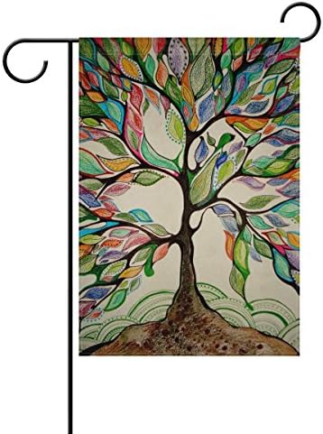 IMOBABY Modern Art Abstract Painting Colorful Tree of Life Waterproof Polyester Fabric Garden Flag 28 x 40 inches