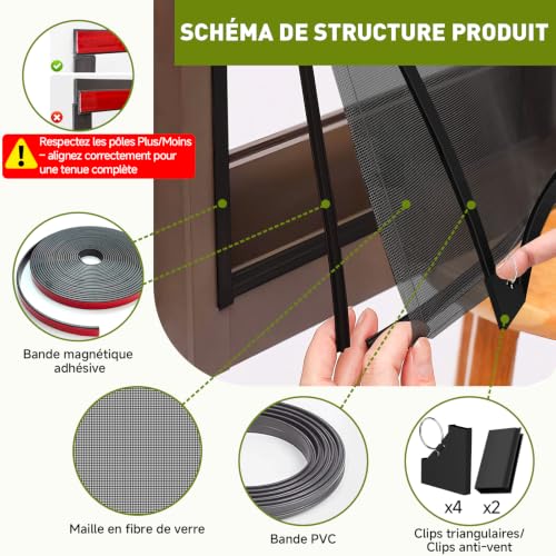 MLEJU Magnetic Window Mosquito Net 110 x 130 cm Fibreglass | Strong magnetic frame, stable mounting, adjustable size DIY, easy installation, magnetic mosquito net window for roof