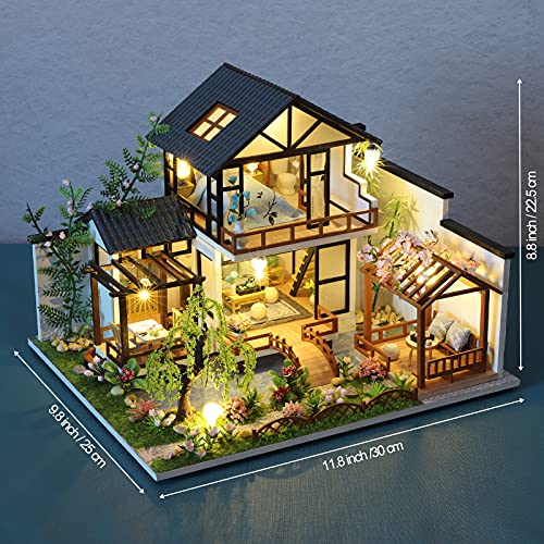 GuDoQi DIY Miniature Dollhouse Kit, Tiny House kit with Music, Miniature House Kit 1:24 Scale, Great Handmade Craft Gift for Birthday Easter Day, Traditional Courtyard House