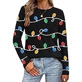 Christmas Shirts for Women Funny Christmas Hawaiian Long Sleeve Xmas Gifts Graphic Print Tee Tops