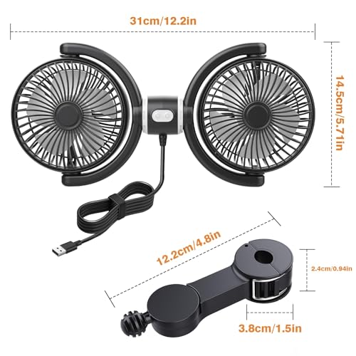 Car Fan USB Powered for Baby: Dual Car Cooling Fans for Backseat 3 Speed Separate Controlled Quiet Brushless Motor 360° Rotatable Rear Seat Air Circulation for Vehicle Van Truck SUV RV(USB Plug)
