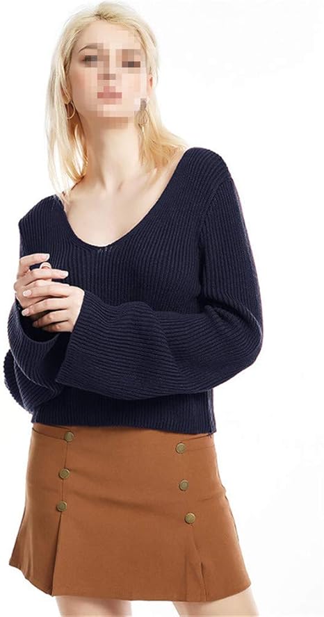 Amazon Co Jp レディースvネックニットセータークラシックファッションロングスリーブプルオーバーセーターセクシーカジュアルセーター Color Navy Size S ホーム キッチン