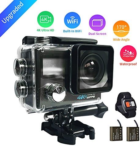 Sports Action Camera HaloCam 4K Dual Screen Sport Cam 1080P WiFi Waterproof Anti-Shake Action Camera with 170°Wide Angle Lens Dual Batteries for Cycling Swimming Climbing Skiing Diving Surfing