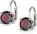 Amazon Collection Sterling Silver Round Garnet Lever Back Earrings