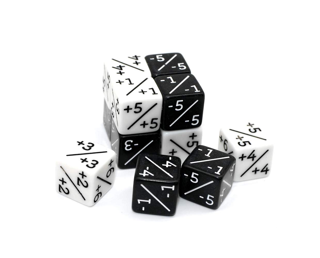 Dice Counters,12 PCS Token Dice D6 Loyalty Dice Set White +1/+1 & Black -1/-1 Compatible with MTG CCG Card Gaming Accessory White Black