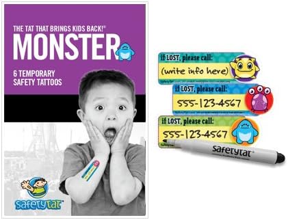 Monster 6pk SafetyTat Child ID Tattoos includes skin prep wipes and tattoo marking pen
