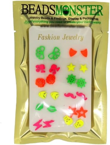 Pack of 12 Pairs Mixed Assorted Neon Color n Design Stud Earrings for Teen Girls Kids, Set A