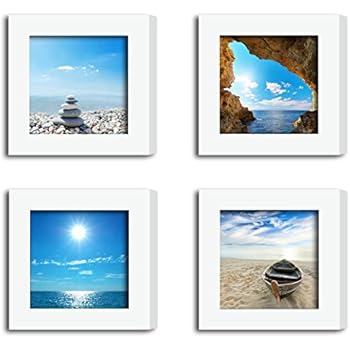 4Pcs 4x4 Real Glass Wood Frame White Square , Fit Family Pictures 4x4