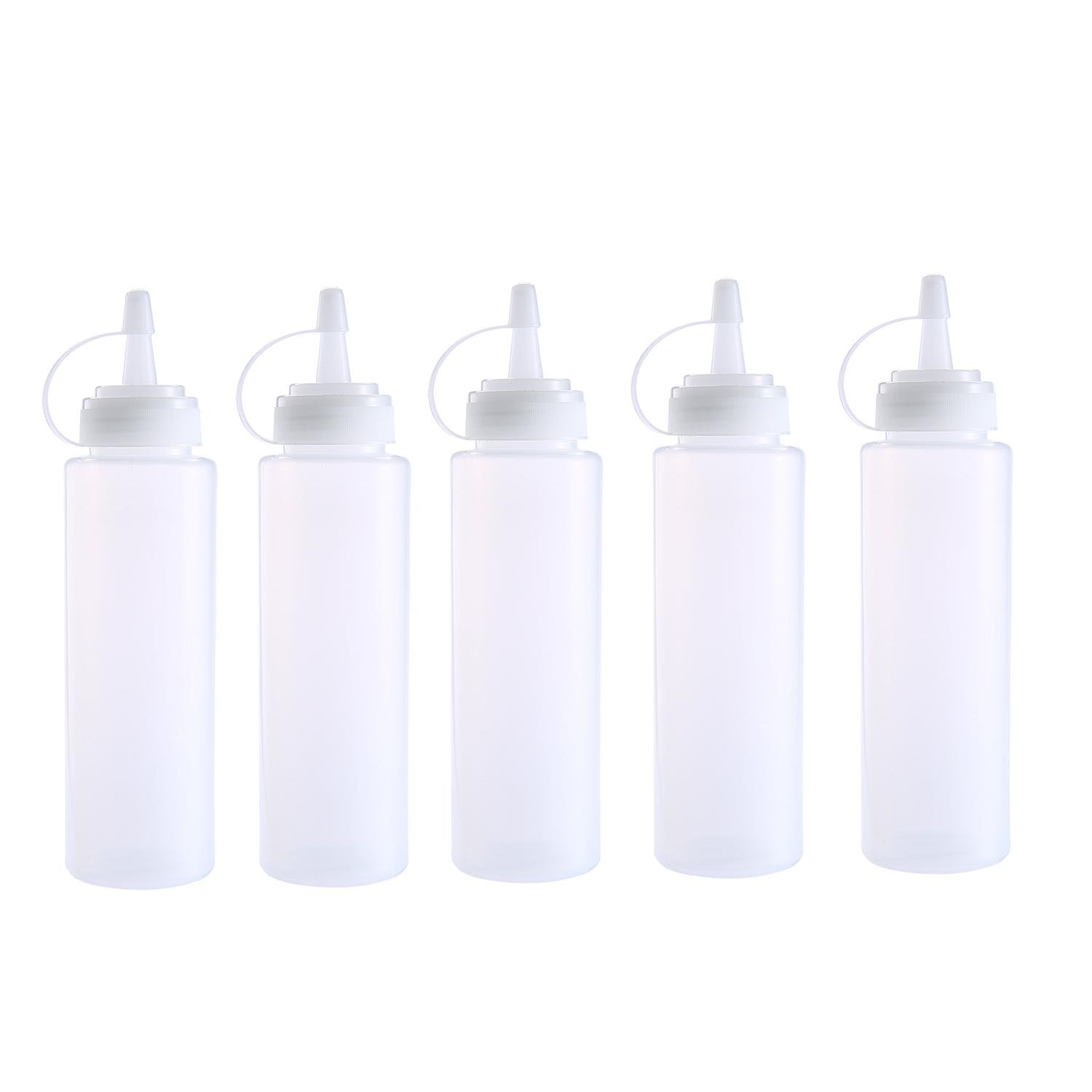 5 Pack Plastic Squeeze Bottles with Caps,8 Oz