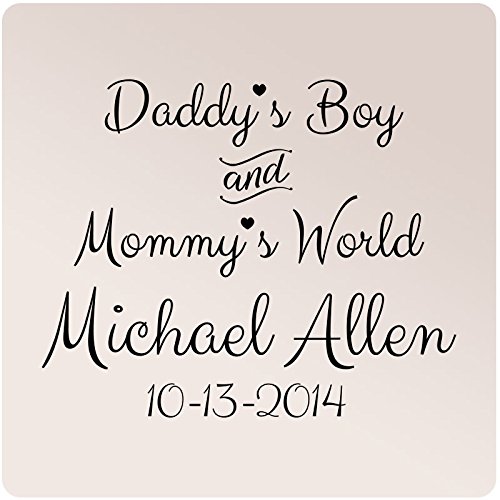 30"x24" Personalized Name Birthdate Custom Daddy's Boy and Mommy's World Wall Decal Sticker Art Mural Home Decor Quote Baby Nursery Wall Decal Sticker Art Mural Home Decor Quote Customized (Black)